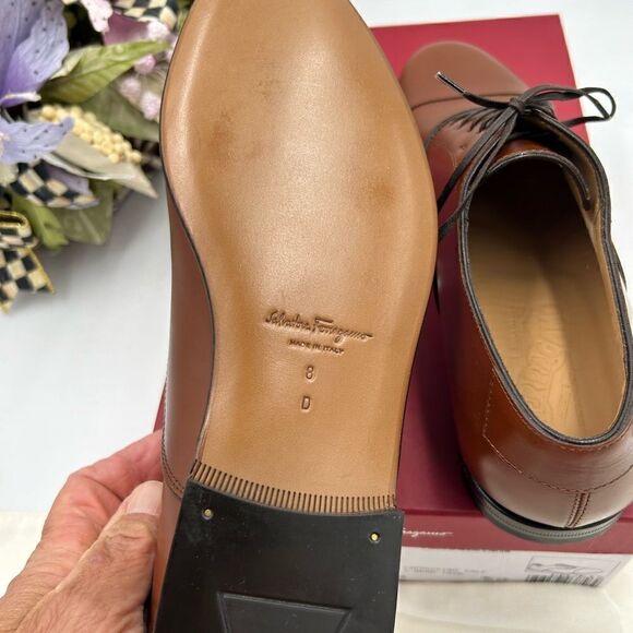 Men, Salvatore, Ferragamo, cap leather Oxford, size 8, made in Italy - Picture 9 of 12